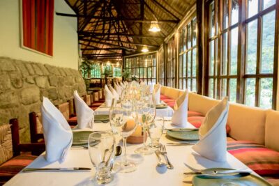 Aguas Calientes: Lunch at Cafe Inkaterra Restaurant - The setting: Ese’Eja palm roof and Vilcanota River views