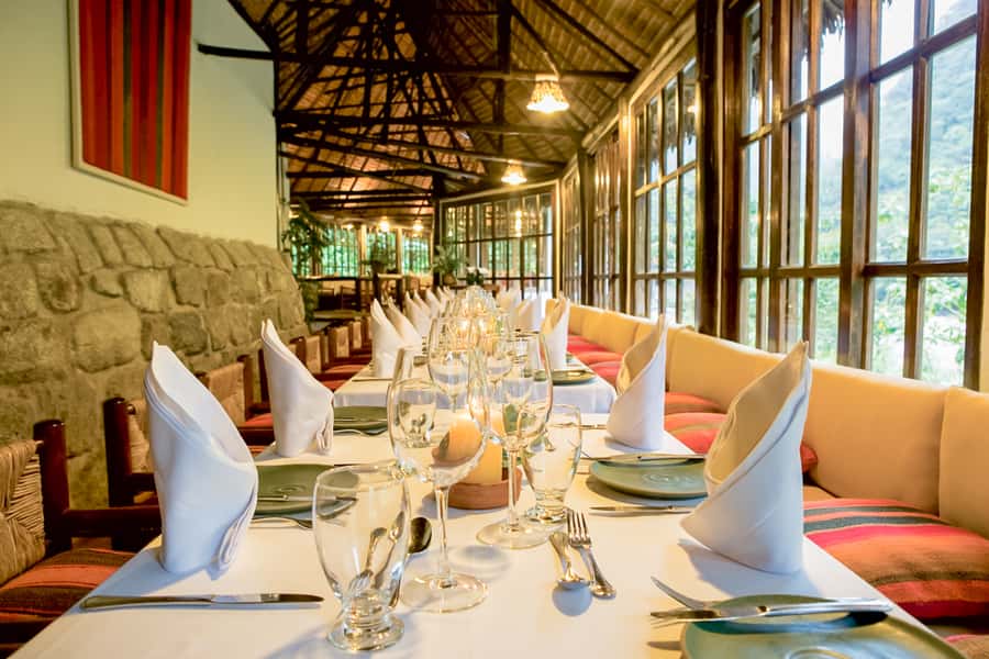 Aguas Calientes: Lunch at Cafe Inkaterra Restaurant - The setting: Ese’Eja palm roof and Vilcanota River views